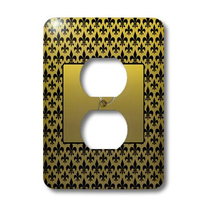 3dRose lsp_36090_6 Elegant Letter L Embossed Frame Over A Black Fleur-De-Lis Pattern On A Gold Background 2 Plug Outlet Cover
