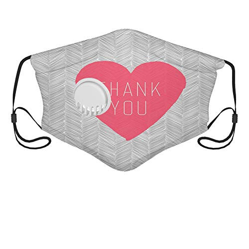 Fillter Face Cloth For adults Centered Big Heart Text Inside Short Stripes Love Theme Hatched Style Cold Mouth Dustproof Double Protection(6 filter