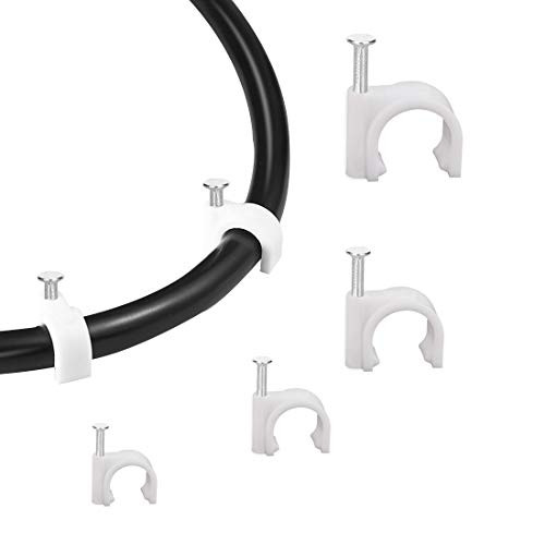 400pcs Round Cable Clips with Steel Nails Cable Tacks White Nail-in Cable Clips for Organizing Electric Wires Cables Line?4 Sizes - 6mm 7mm 8mm 10mm
