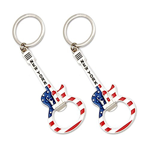 New York NYC Metal Keychain Guitar with Statue of Liberty NYC Souvenir (Pack 2)