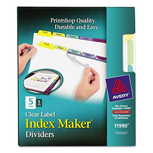 AVERY-DENNISON 11990 Index Maker Clear Label Contemporary Color Dividers, 5-Tab, 5 Sets/Pack