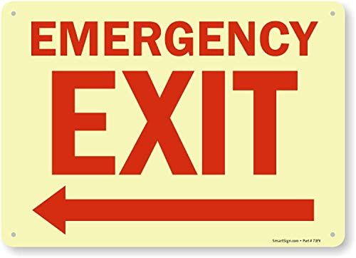 Unoopler Emergency Exit Sign with Left Arrow 12" x 16" Glow-in-The-Dark Laminated Metal
