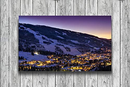 Canvas Wall Art Painting Dusk In Vail Colorado View Of Ski Slopes And Vail Village In Vail,Colorado Abstract Landscape Pictures Printed On Canvas Wall Art For Home Office Decorations
