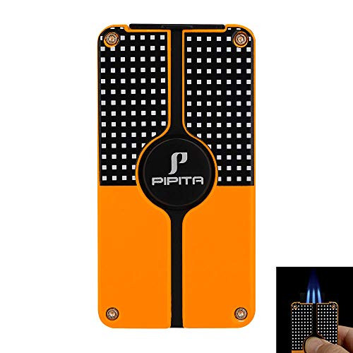 PIPITA Windproof Cigar Torch Lighter, Triple 3 Torch Jet Blue Flame Refillable Butane Metal Cigarette Lighter with Punch