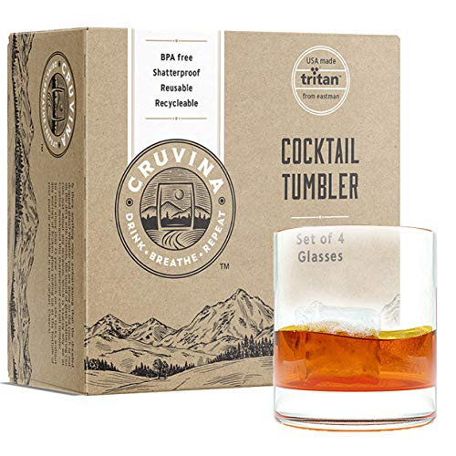 Unbreakable Cocktail Drinking Glasses: Shatterproof Tritan Plastic Glasses, Ideal for Whiskey or Scotch, Dishwasher Safe Tumblers, BPA-free, 12 Ounce Cup, Set of 4 by Cruvina