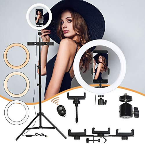 10" Ring Light with Stand, Led Light Ring, Selfie Light Ring with 58'' Extendable Tripod Stand for Live Stream/YouTube/Video/Makeup/Photography, Wireless Remote Control, 3 Light Modes  and 10 Brightness