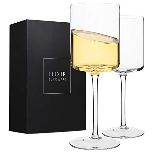 Edge Wine Glasses, Modern  and  Elegant Square Glass Set of 2, Large Red Wine or White Wine Glass - Unique Gift for Women, Men, Wedding, Anniversary - 14oz, 100 percent Lead Free Crystal