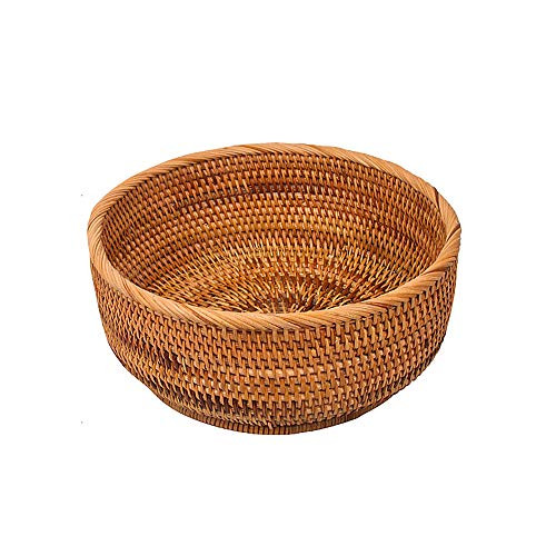 LDG Bread Serving Basket Wicker Fruit Basket Rattan Baskets Decorative Bowl (Round Handmade Rattan Bowl, L) LDG Bread Serving Basket Wicker Fruit Basket Rattan Baskets Decorative Bowl (Round Handmade Rattan Bowl, L)