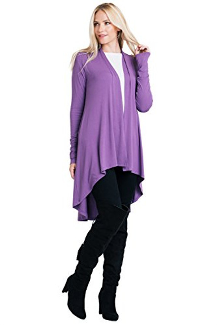 Women Long Duster Maxi Casual Soft Bamboo Cardigan Lounge Sweater - Made in USA (2X-Large, Purple)