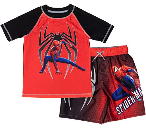 Marvel Avengers Legends Spiderman Toddler Boys Rash Guard Swim Trunks Set Red/Black 4T