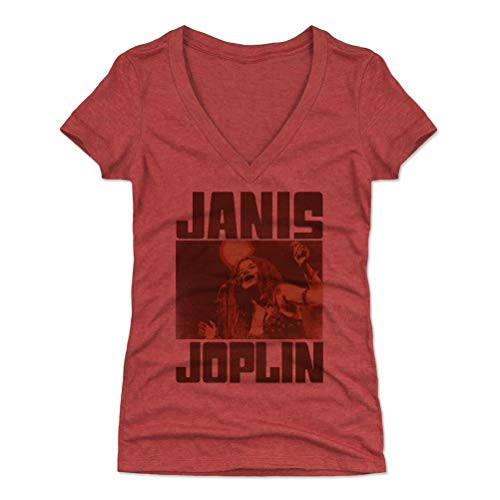 500 LEVEL Janis Joplin Shirt for Women (Women's V-Neck, Large, Tri Red) - Janis Joplin Sing N