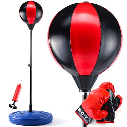 Play22 Kids Boxing Set - Kids Boxing Gloves and Punching Bag - Kids Punching Bag with Adjustable Stand  and  Pump - PU Leather Freestanding Punching Bag for Kids, Boxing Bag Set Toy Gift for Boys  and  Girls