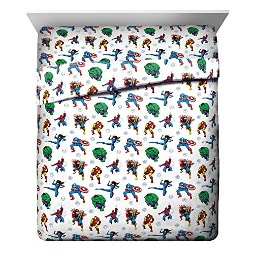 Marvel Avengers Fighting Team Queen Sheet Set - 4 Piece Set Super Soft and Cozy Kids Bedding - Fade Resistant Microfiber Sheets (Official Marvel Product)