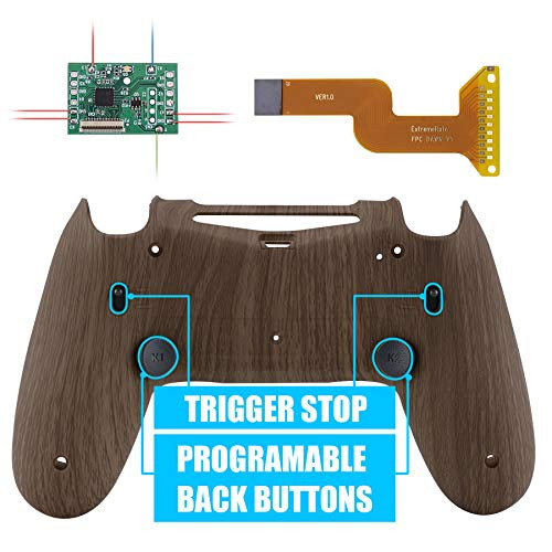 eXtremeRate Wood Grain Dawn 2.0 FlashShot Trigger Stop Remap Kit for PS4 CUH-ZCT2 Controller, Upgrade Board  and  Redesigned Back Shell  and  Back Buttons  and  Trigger Lock for PS4 Controller JDM 040/050/055