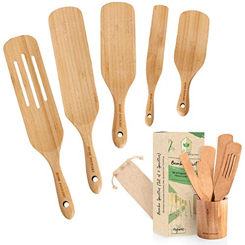 Bamboo Spurtle Set Pack of 6, Kitchen Spatula Set, Bamboo Utensils for Cooking, Bamboo Spoons for Cooking with Holder and Box Packaging, Spatulas for Nonstick Cookware Bamboo Spurtle Set Pack of 6, Kitchen Spatula Set, Bamboo Utensils for Cooking, Bamboo Spoons for Cooking with Holder and Box Packaging, Spatulas for Nonstick Cookware