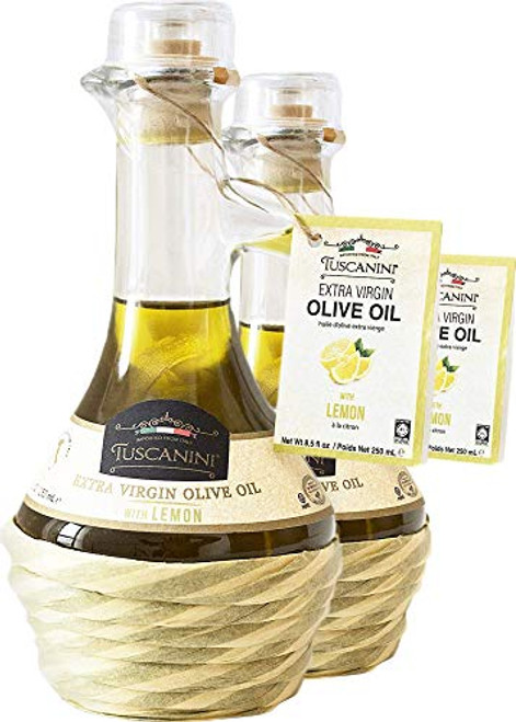 Tuscanini Lemon Infused Extra Virgin Olive Oil 250mL (2 Pack), Imported from Italy, Cold-Pressed, Luxurious Taste, All Natural, Non GMO, Upgrade Your Meals with Tuscanini EVOO Tuscanini Lemon Infused Extra Virgin Olive Oil 250mL (2 Pack), Imported from Italy, Cold-Pressed, Luxurious Taste, All Natural, Non GMO, Upgrade Your Meals with Tuscanini EVOO