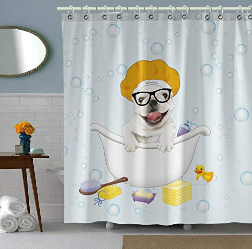 Bomehsoi Funny Puppy Cute Dog Shower Curtain Bathroom Curtains Cloth Fabric Waterproof Shower stall Curtain with Hooks 72" Wx72 L