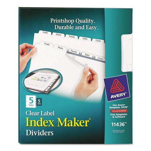 Avery - Index Maker Clear Label Dividers, 5-Tab, Letter, White, 5 Sets/Pack 11436 (DMi PK