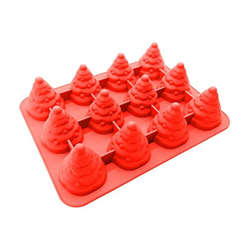 ZerrEro 3D Silicone 12 Cavity Christmas Tree Mold  and  Christmas Tree Mold Make DIY Tools,for Cake Muffin Baking,Ice Cube,Jello,Chocolate,Soap,Lotion Bar,Candle,Shaped Candles Soap Mold(Red)