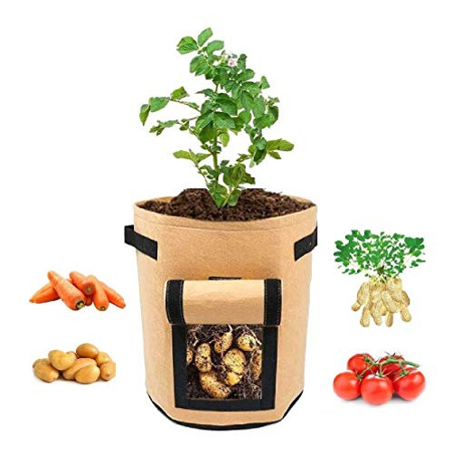 Plant Grow Bags, Potato Grow Bags Planting Bags, 4 Gallon Ventilated Thickened Non-Woven Fabric Garden Planting Bags Vegetable Planter for Grow Potato Vegetables,Tomato,Carrot, Onion,Fruits (Brown)