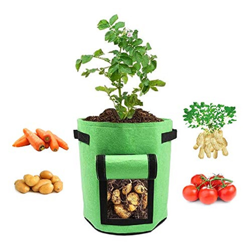 Plant Grow Bags, Potato Grow Bags Planting Bags, 4 Gallon Ventilated Thickened Non-Woven Fabric Garden Planting Bags Plant Pots with Access Flap for Grow Potato Vegetables, Tomato (Green) Plant Grow Bags, Potato Grow Bags Planting Bags, 4 Gallon Ventilated Thickened Non-Woven Fabric Garden Planting Bags Plant Pots with Access Flap for Grow Potato Vegetables, Tomato (Green)