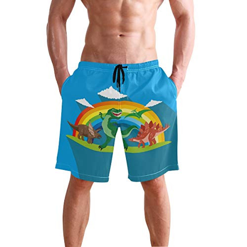 Toprint Swim Trunks Cute Animal Dinosaurs Rainbow Swim Short Quick Dry Sports Beach Shors Beachwear