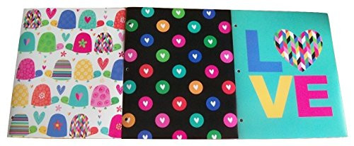 Studio C Carolina Pad Set of 3 Poly Folders ~ Happy Go Lucky (Turtle Love, Colorful Hearts of Love, Loving Heart)
