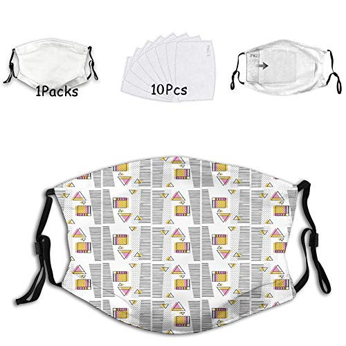 Fillter Face Cloth for Adults Horizontal Short Lines Dots Random Squares and Triangles Art Reusable Windproof Mouth Anti Dust Double Protection