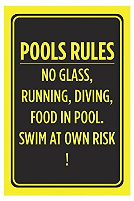 Pools Rules No Glass Running Diving Food in Pool Swim at Own Risk Sticker Swimming Outdoor Caution Notice Sticker Sign for Business Wall Window Any Smooth Surface