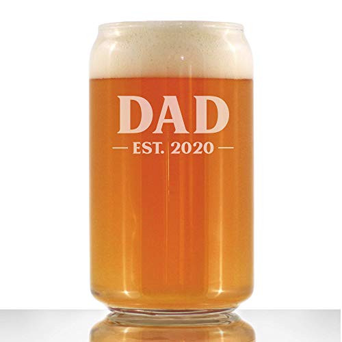 Dad Est 2020 - New Dads Beer Can Pint Glass Gift for First Time Father - Bold Large 16 Oz Drinking Glasses