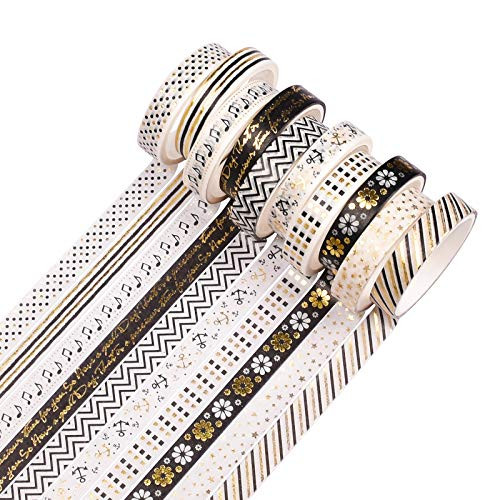 10 Rolls Washi Tape Set,Foil Gold Black White Floral Decorative Masking Tape for Craft,Scrapbook,Bullet Journal,DIY,Gift Wrapping 10 Rolls Washi Tape Set,Foil Gold Black White Floral Decorative Masking Tape for Craft,Scrapbook,Bullet Journal,DIY,Gift Wrapping