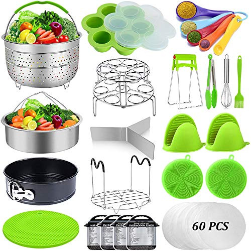 87 Pcs Pressure Cooker Accessories Set Compatible with Instant Pot Accessories 6 Qt 8 Quart, 2 Steamer Baskets, Springform Pan, Egg Rack, Egg Bites Mold, Steamer Rack Trivet, Parchment Papers  and  More