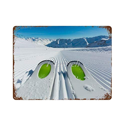 Wall Poster Tin Signs 12x16 Cool Skis Skiing Snow Slopes Mountain Vintage Metal Plaque Decorative Sign Home Decor for Indoor Outdoor