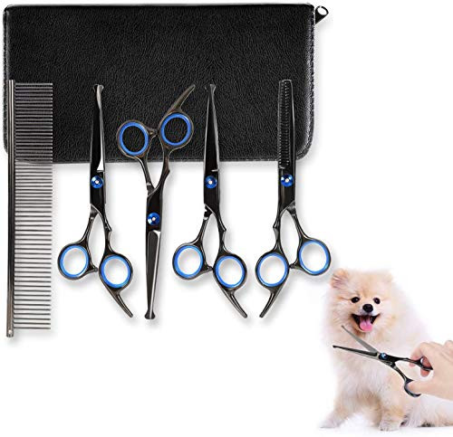 Dog Grooming Scissors Kit, Stainless Steel Fast Cut Pet Grooming Scissors Set, Safety Round Tip Thinning, Straight, Curved Shear with Grooming Comb for Cutting Hair of Dog, Cat or Other Pet Dog Grooming Scissors Kit, Stainless Steel Fast Cut Pet Grooming Scissors Set, Safety Round Tip Thinning, Straight, Curved Shear with Grooming Comb for Cutting Hair of Dog, Cat or Other Pet