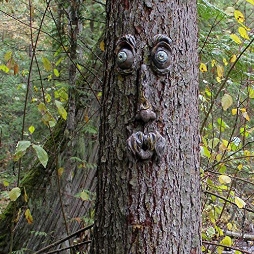 Dwaloeno Bark Ghost Face Facial Features Decoration Easter Old Man Tree Hugger Tree Face Decor Outdoor Whimsical Sculpture Garden Peeker Easter Creative Props Yard Art Decoration (A)
