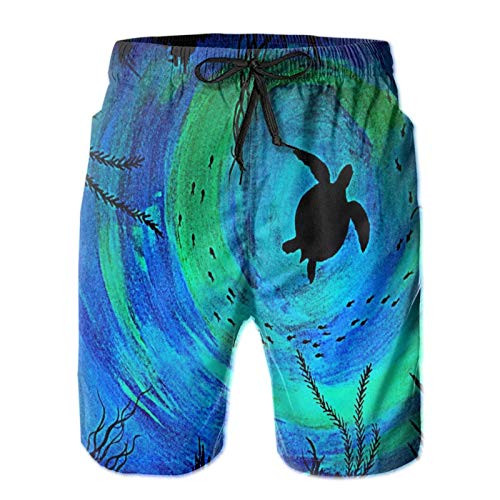 Kimisoy Beach Shorts for Men Sea Turtle Glow in The Dark Casual Swim Trunks with Pockets Comfy Bathing Suits Large White