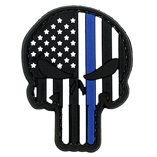 LIVABIT PVC Rubber 3D Morale Patch MP-30 Tactical Airsoft Paintball Punisher Skull USA Flag Blue Thin Line Police