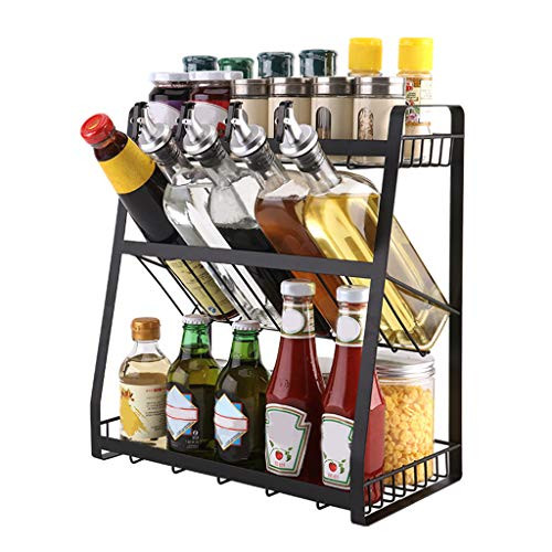 Spice Rack Organizer for Countertop, 3-Tier Metal Spice Organizer Standing Rack Shelf Storage Holder cabinet storage organization for Kitchen Cabinet Pantry Bathroom Office, Black