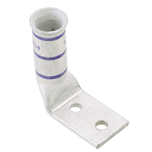 Panduit LCCF6-14BF-L Flex Conductor Copper Compression Lug, 2 Hole,  6 AWG, Flared Barrel, 1/4-Inch Stud, 90° Bent Angle