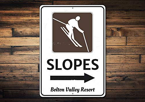 Slopes Arrow Sign, Personalized Skier Valley Ski Resort Name Metal Decor, Custom Skiing Ski Lover Gift - Novelty Aluminum Slope Decorations 12x18inch