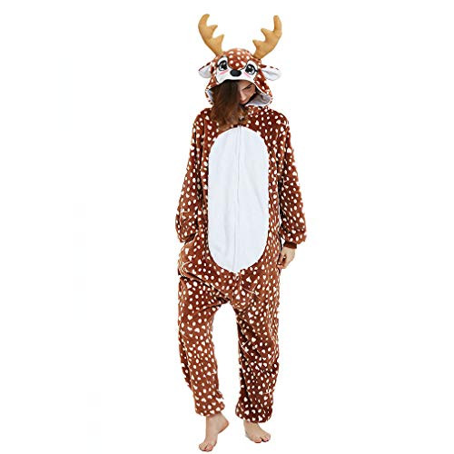 ANBOTA Reindeer Costume Deer Onesie for Adult Women Men Halloween Pajama, Deer, S ANBOTA Reindeer Costume Deer Onesie for Adult Women Men Halloween Pajama, Deer, S