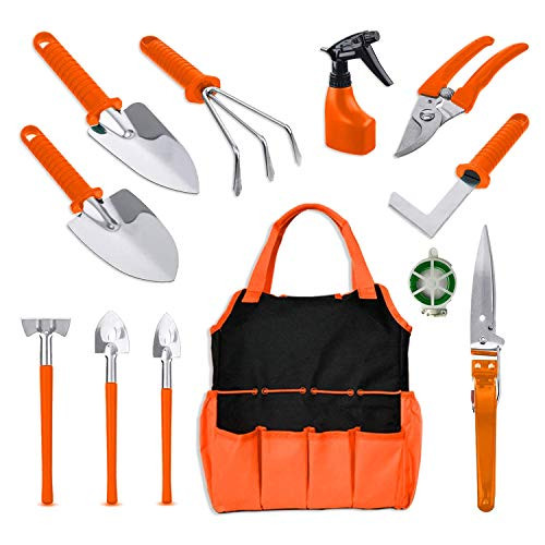 BNCHI 12 Pieces Stainless Steel Gardening Tools Set, Gardening Gifts for Women,Men,Gardener (Orange)
