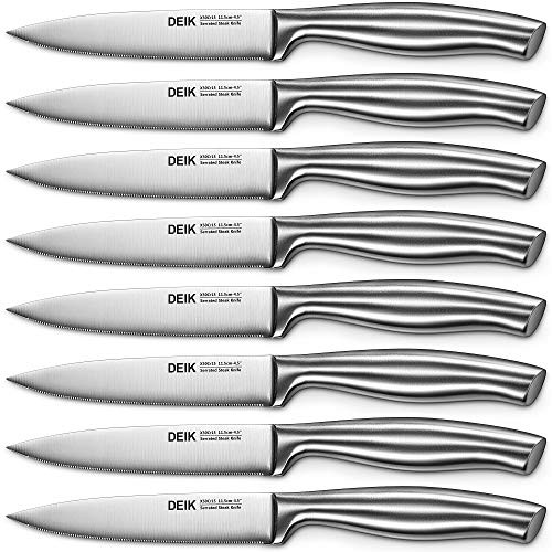 Deik Steak Knives, Steak Knives Set of 8, Premium Stainless Steel Steak Knife Set, Super Sharp Serrated Steak Knife with Gift Box