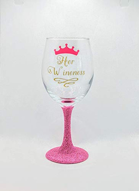 Her Wineness Wine Glass Glitter Stem Or Stemless - Diva - Wine Diva - Wine Princess - Friend Gift - Christmas Gift - Pink Gold Glass