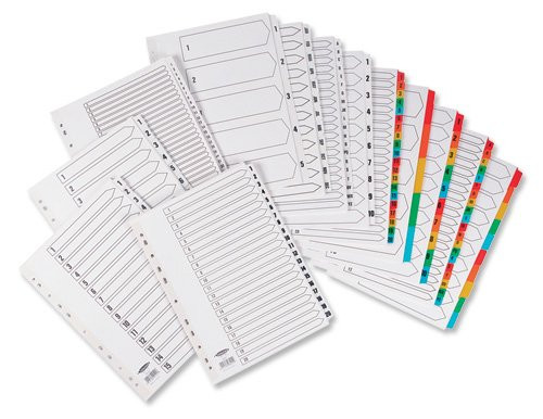 Concord Commercial Index Mylar-Reinforced Europunched 1-12 Coloured Tabs A4 White Ref 69001