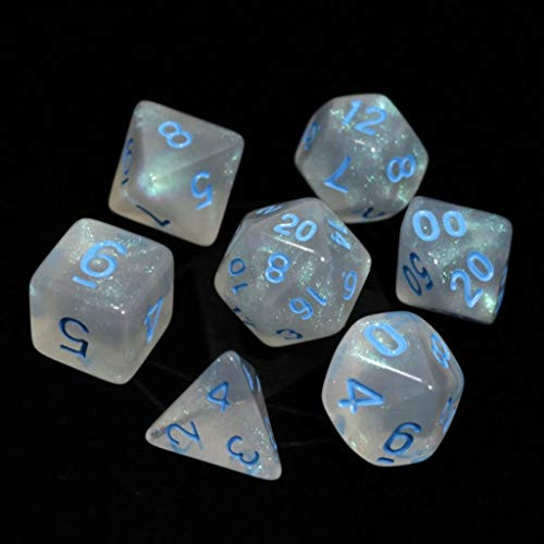 Poly RPG 7-Dice Set: Glacial Moonstone with Blue