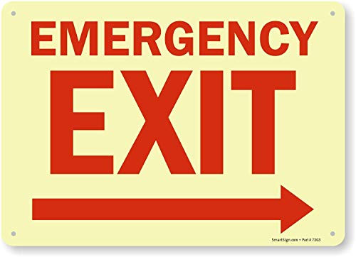 2 Pcs Emergency Exit Sign with Right Arrow 8" x 12" Glow-in-The-Dark Laminated Metal