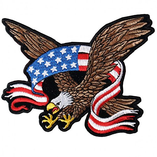 Hot Leathers, AMERICAN FLAG BANNER EAGLE with Extended Talons - High Thread Iron-On / Saw-On Rayon PATCH - 3" x 3"