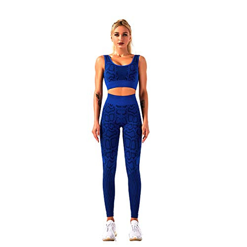 JELINDA 2 Piece Workout Set Workout High Waist Athletic Seamless Leggings and Sports Bra Set Gym Clothes for Women Dark-Blue