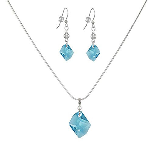 Aquamarine Cosmic Crystal Sterling Silver Necklace and Earring Set 18 Inch Chain Aquamarine Cosmic Crystal Sterling Silver Necklace and Earring Set 18 Inch Chain